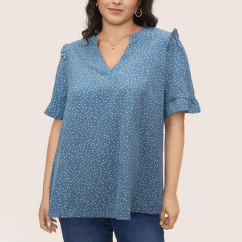 NWT Bloomchic Polka Dot Yoke Tied Top Blue Size 12 AB-1482